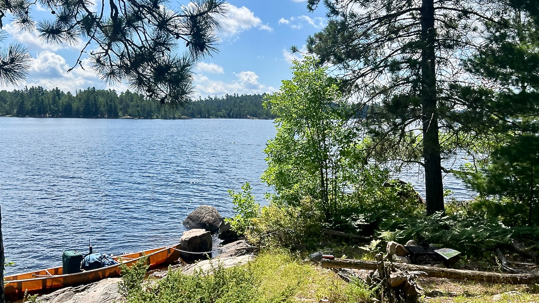 Loaded canoe lunch break on Crooked Lake north of Thursday Bay 2025-08-07 12:19