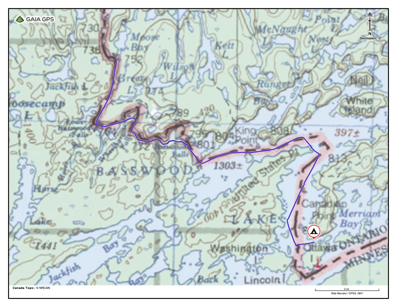 Basswood River, Basswood Lake. 16.9 miles