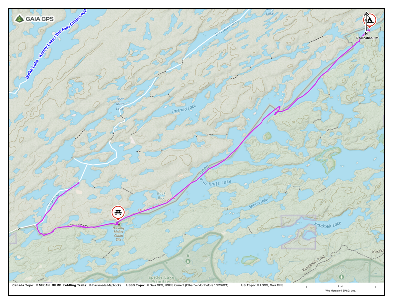 Carp Lake, Melon Lake, Seed Lake, unnamed lake, Knife Lake, Ottertrack Lake 16.0 miles
