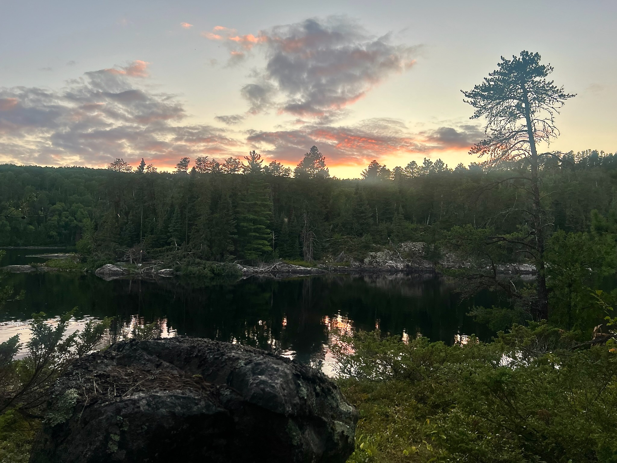 Sunset on island SW of Rose Island on Kawnipi Lake 2025-08-13 20:17