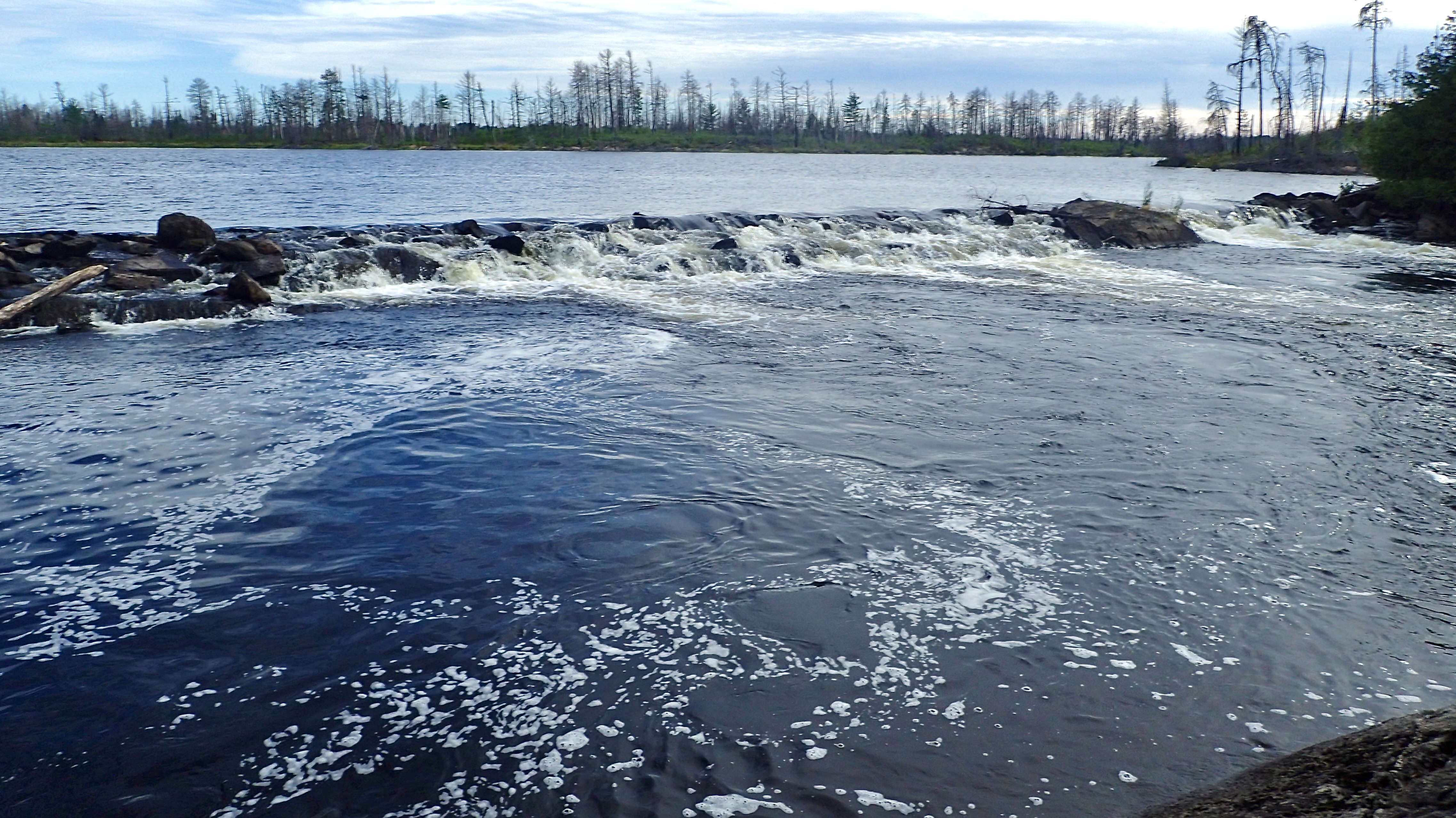 View of Tanner Lake falls from camp near May Island 2025-08-17 17:14