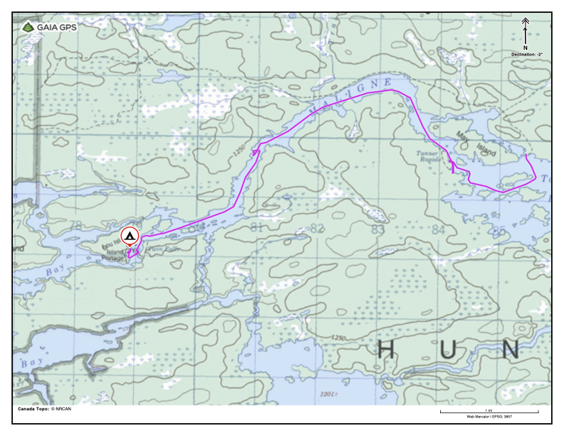 2025-08-18 map Tanner Lake, Maligne River. 13.0 miles