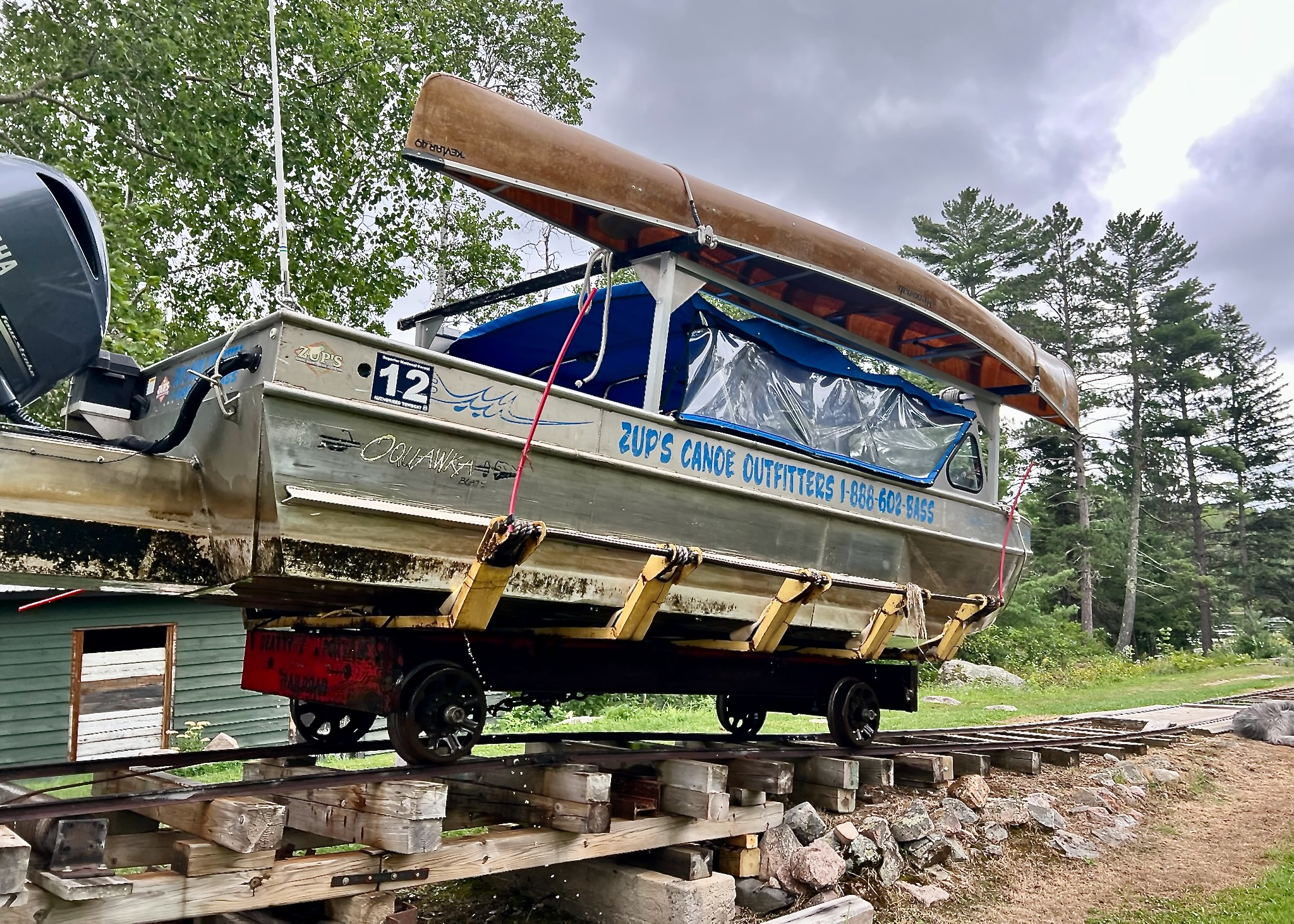 Zup's boat with MN2 on Beatty railroad portage 2025-08-19 12:19